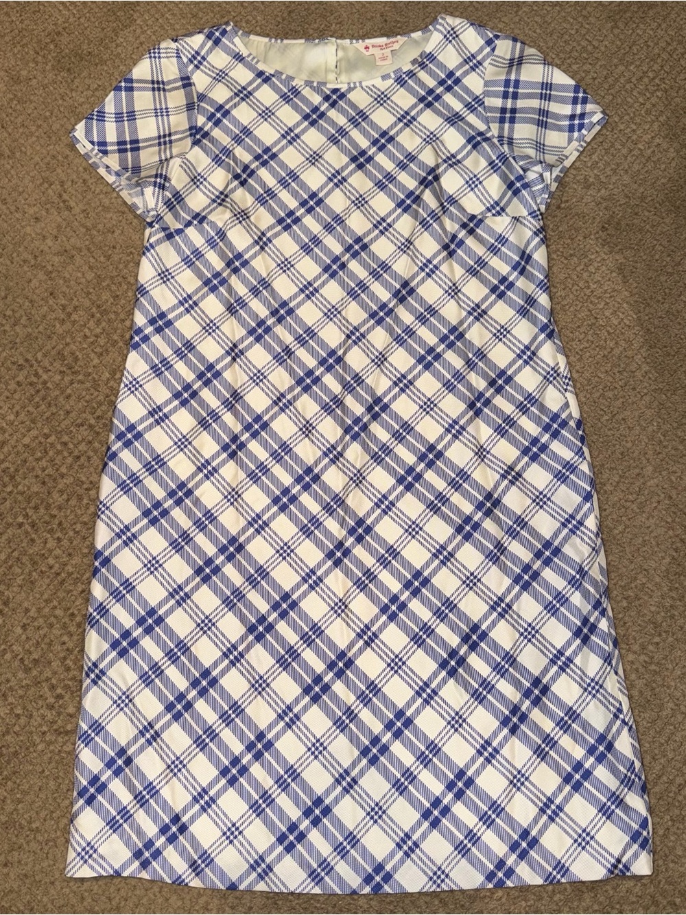 Brooks Brothers Red Fleece Blue Plaid Short Sleeve Silk Dress with Pockets